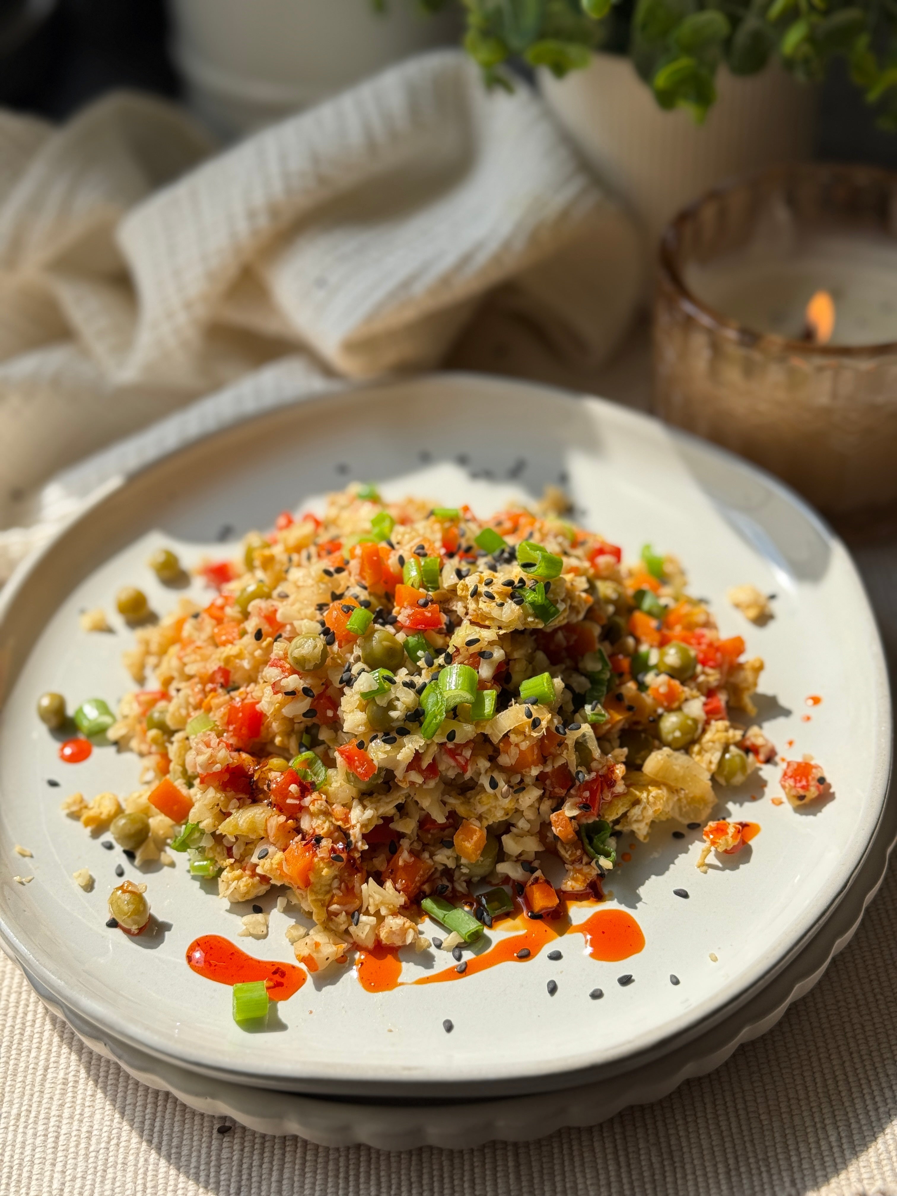 "Arroz" frito de coliflor