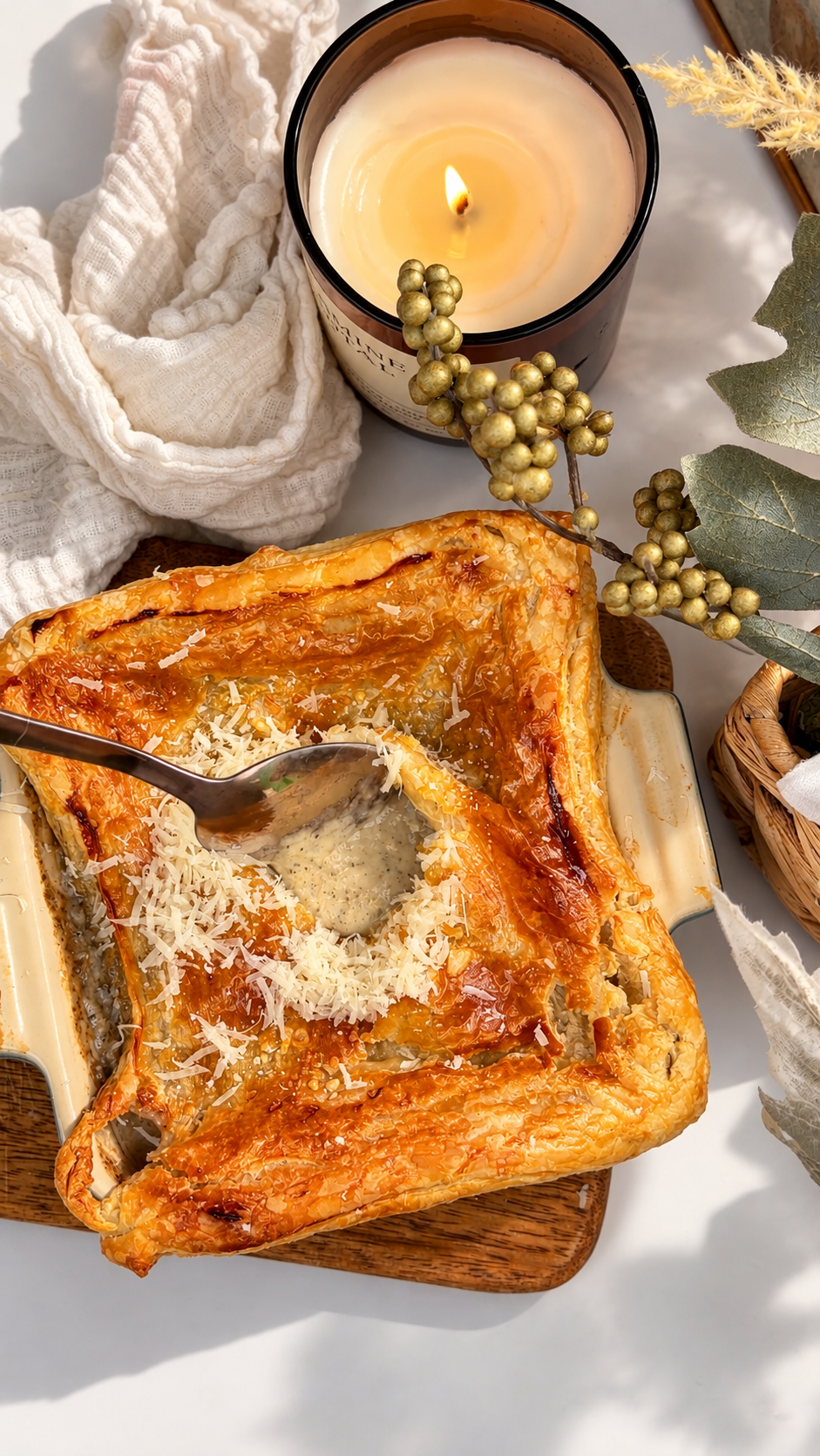 Crema de champiñones con hojaldre