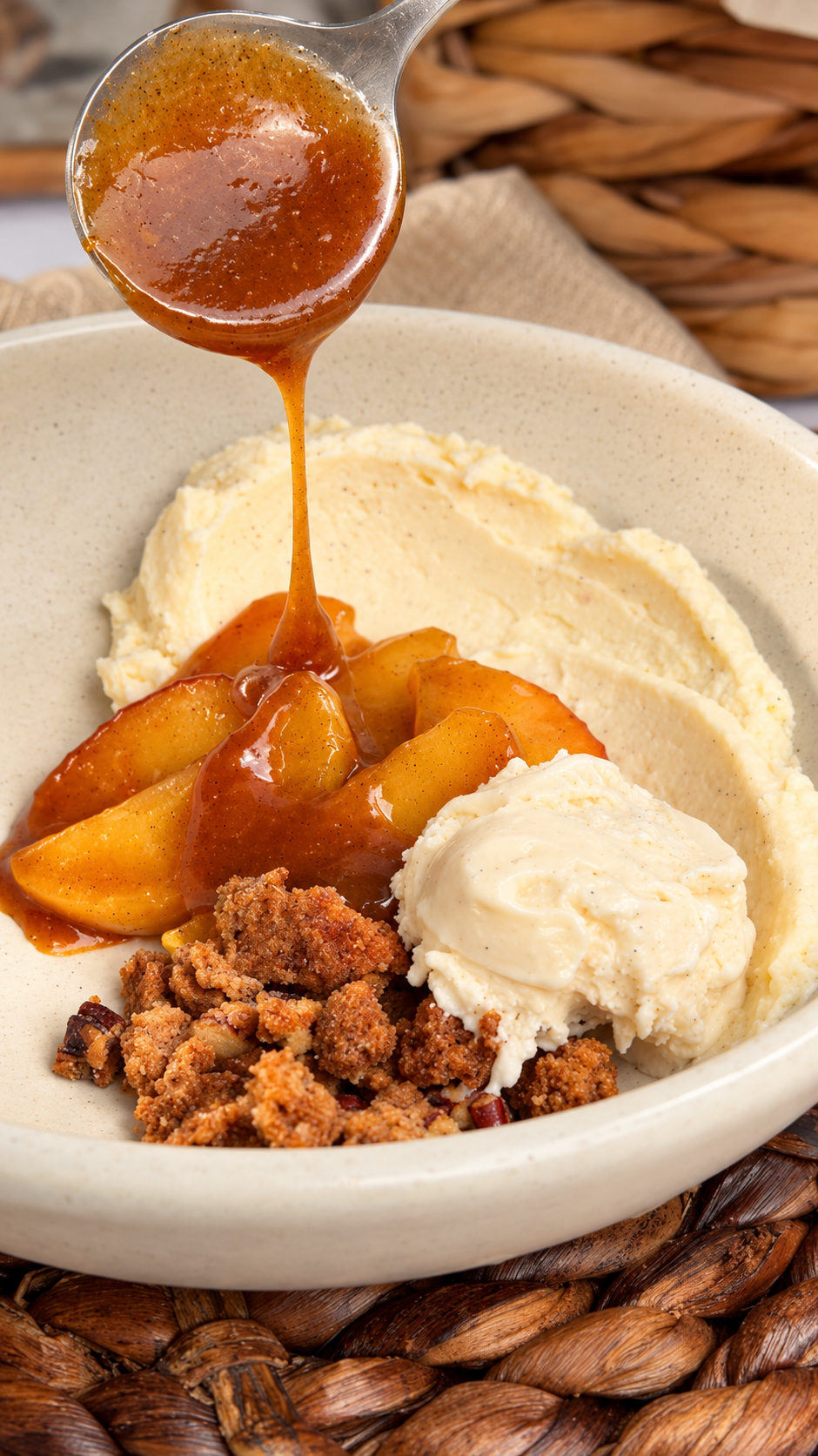 Manzanas con caramelo, crema de mascarpone y nuez