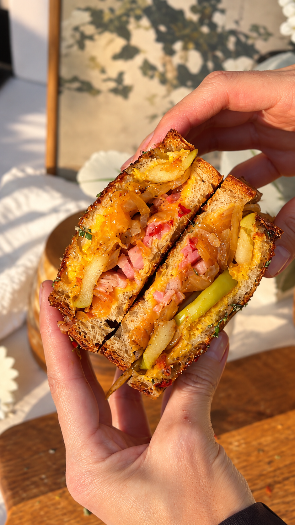 Sandwich de manzana caramelizada y tocino